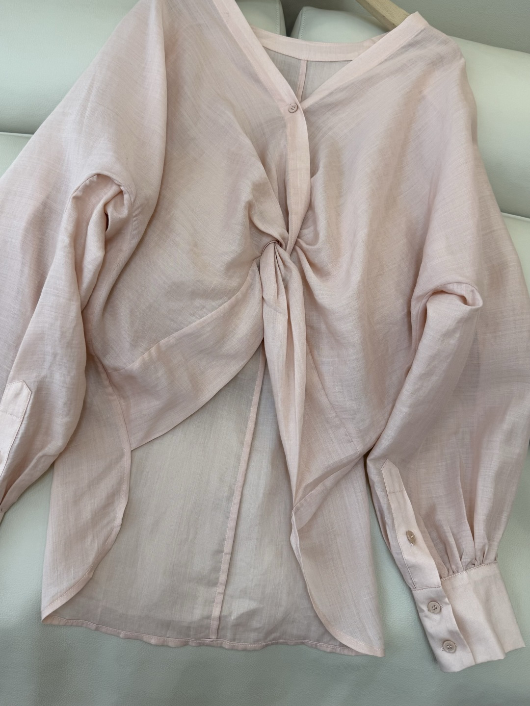 LZ26020#新款衬衫🌾BC 42% 苎麻 显瘦 V领 长袖衬衫 粉色 咖色 白色 SML