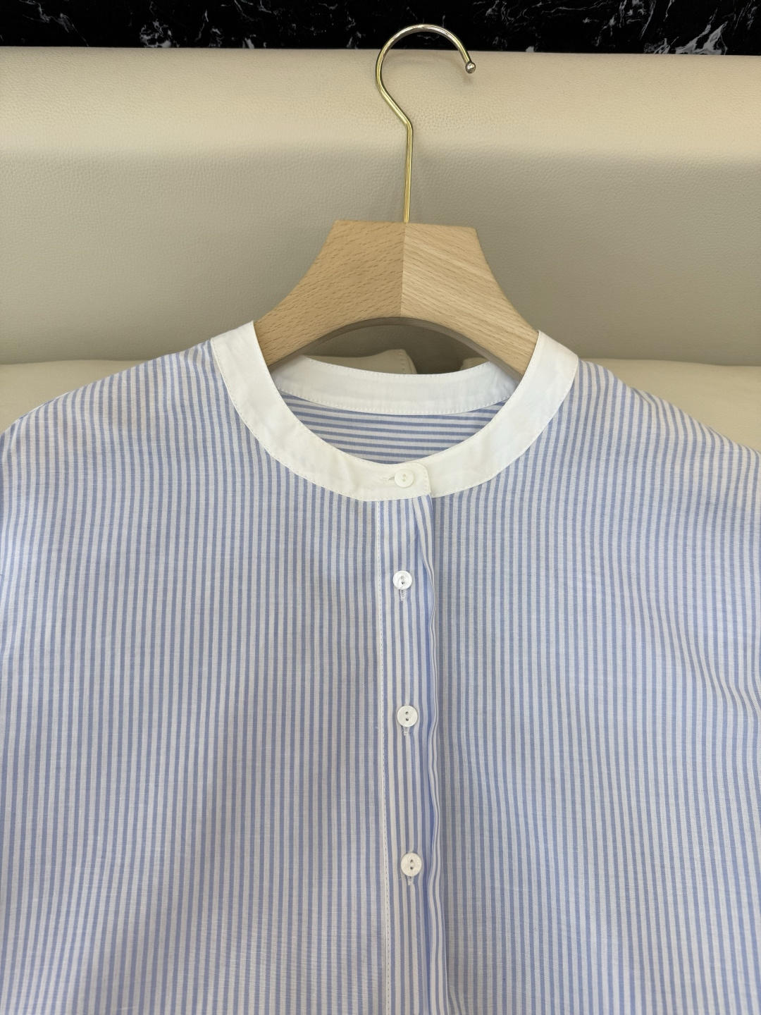 LS003#新款衬衫⚠️‼️the row 100% 棉 极简风 条纹印花 短袖衬衫 蓝色 S-XL