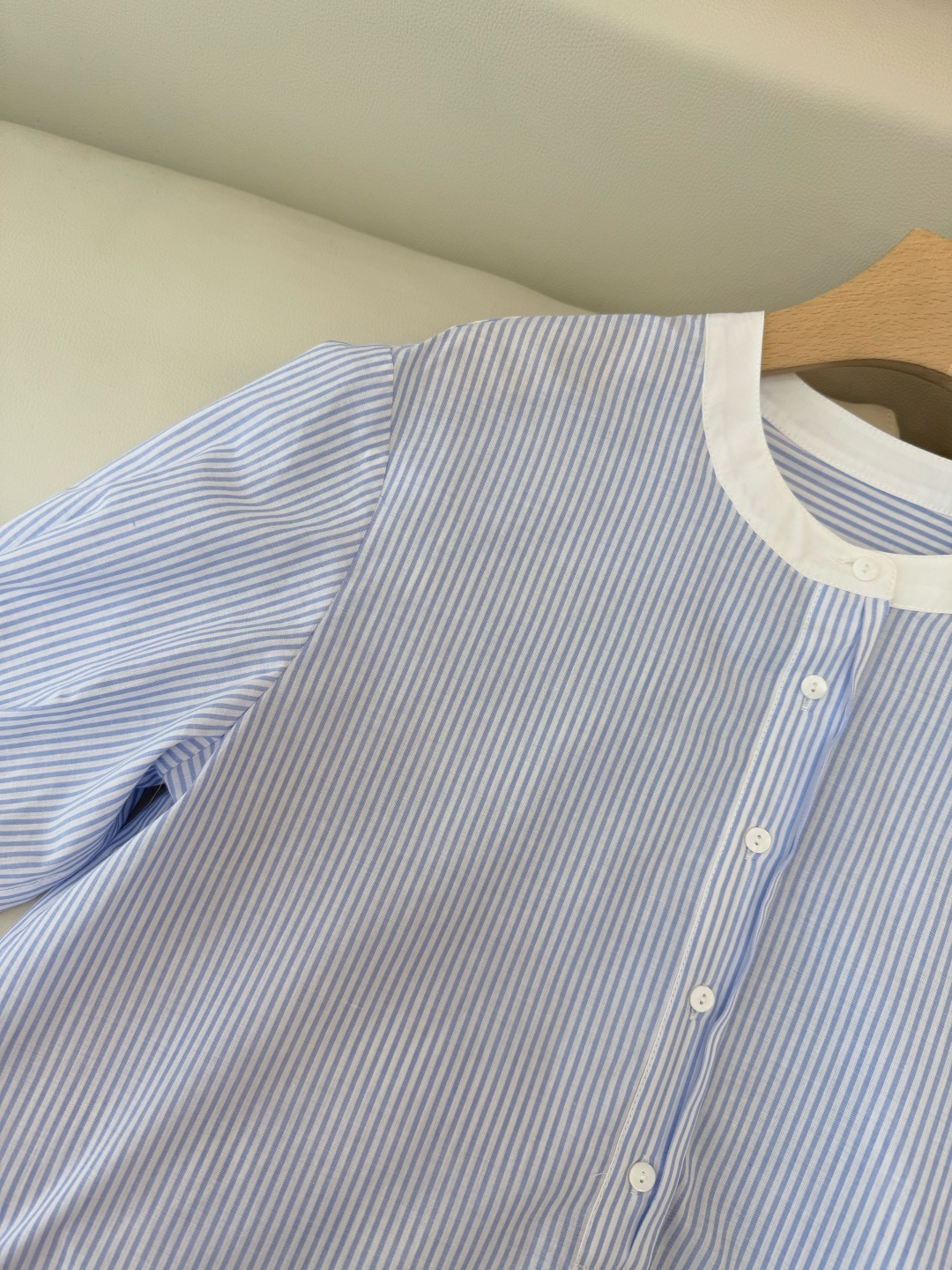 LS003#新款衬衫⚠️‼️the row 100% 棉 极简风 条纹印花 短袖衬衫 蓝色 S-XL