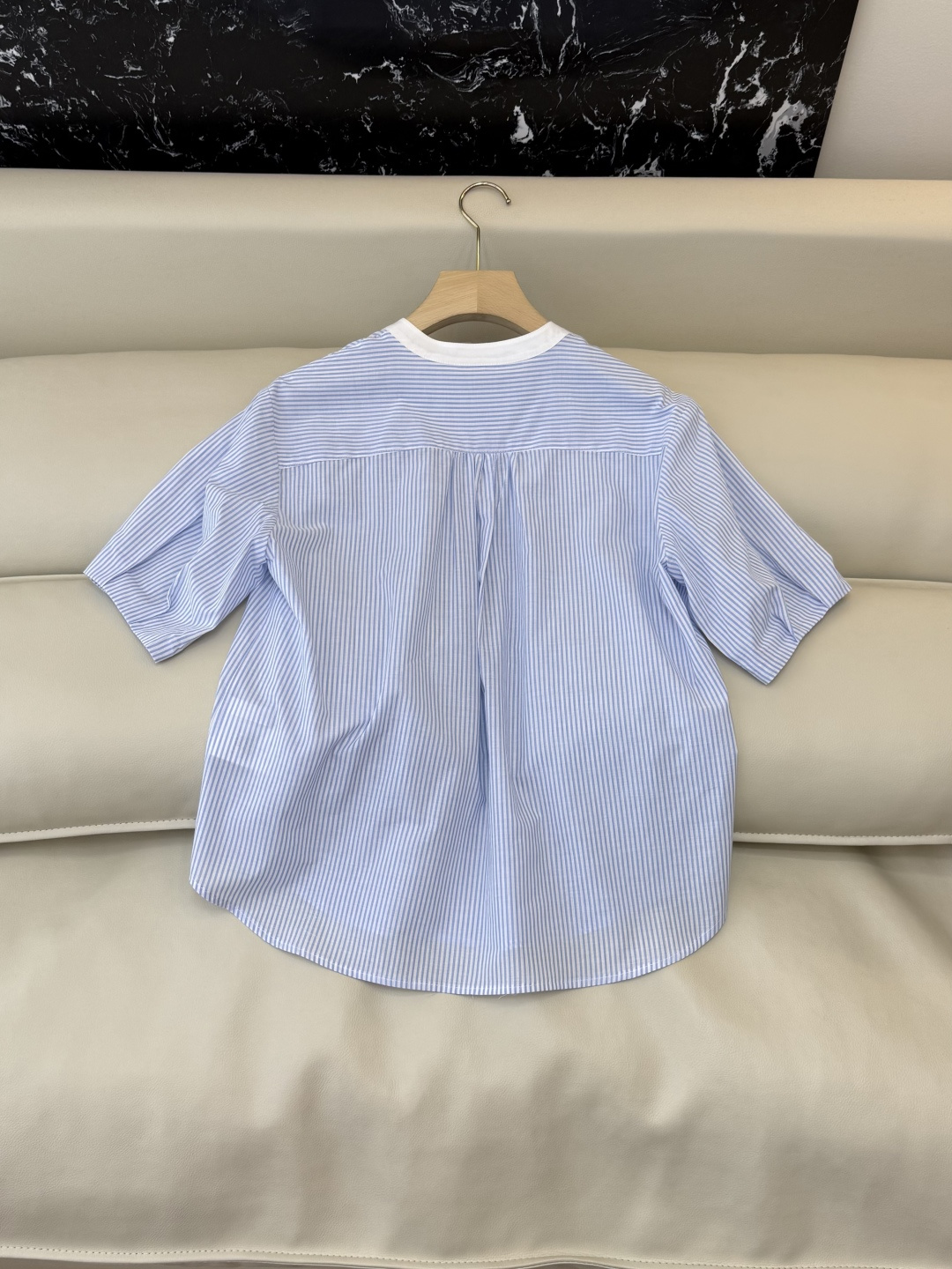 LS003#新款衬衫⚠️‼️the row 100% 棉 极简风 条纹印花 短袖衬衫 蓝色 S-XL