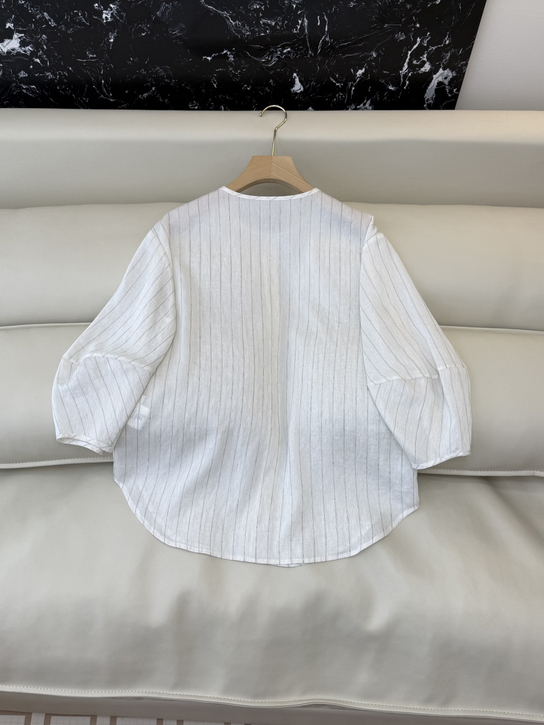 LS004#新款衬衫⚠️‼️the row 12%亚麻棉 极简风 条纹印花 七分袖衬衫 S-XL