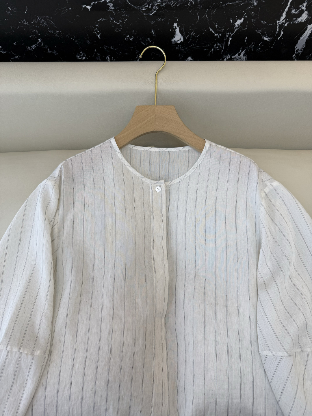 LS004#新款衬衫⚠️‼️the row 12%亚麻棉 极简风 条纹印花 七分袖衬衫 S-XL