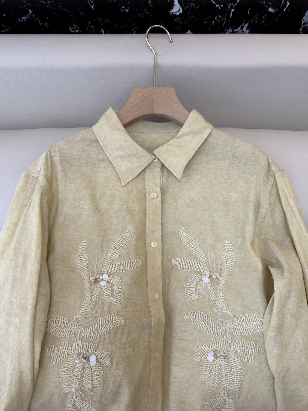 ZM001#新款衬衫⚠️‼️zimm… 重工刺绣珠片绣花 人棉 长袖衬衫 黄色 粉色 SML