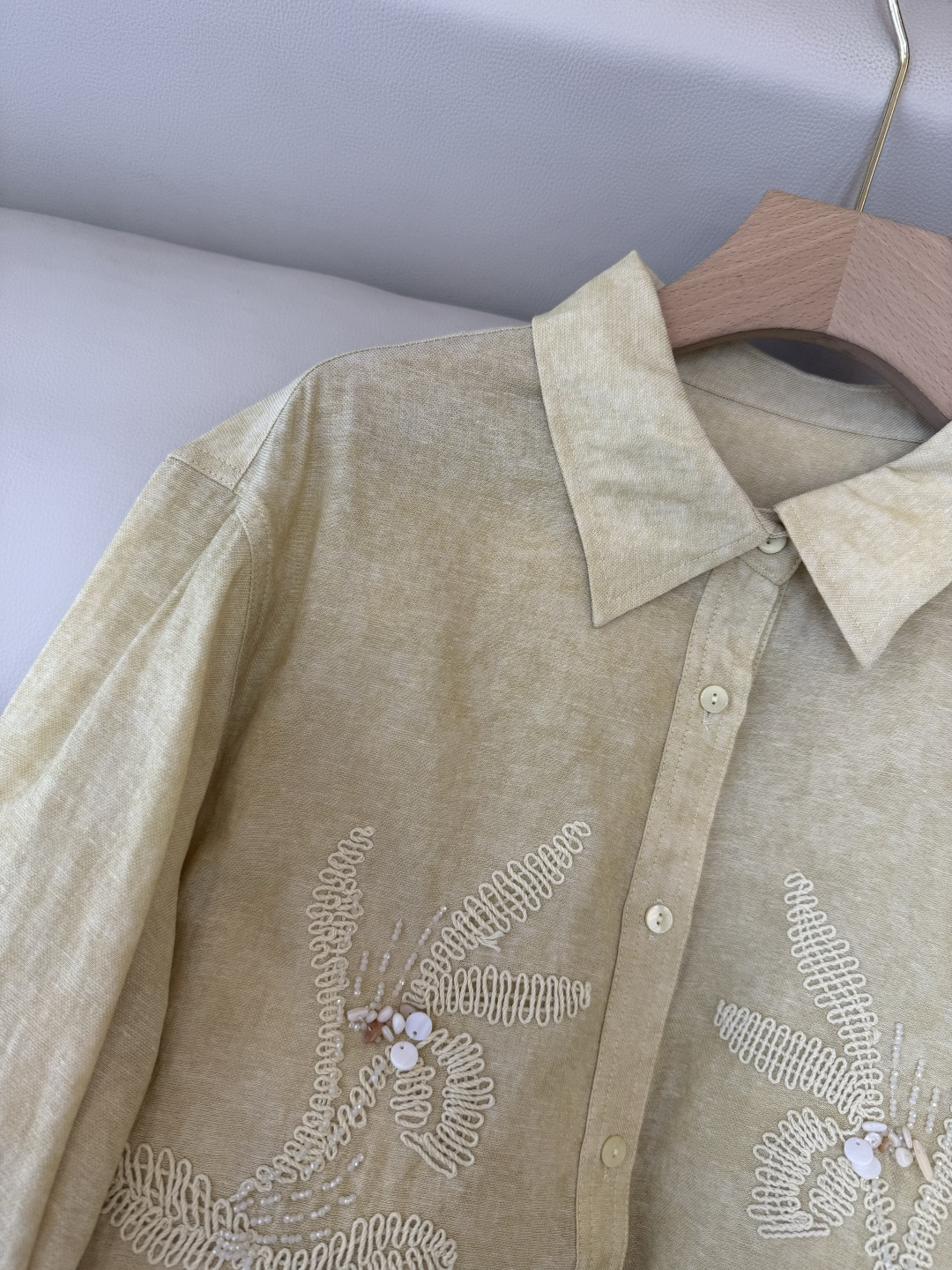 ZM001#新款衬衫⚠️‼️zimm… 重工刺绣珠片绣花 人棉 长袖衬衫 黄色 粉色 SML