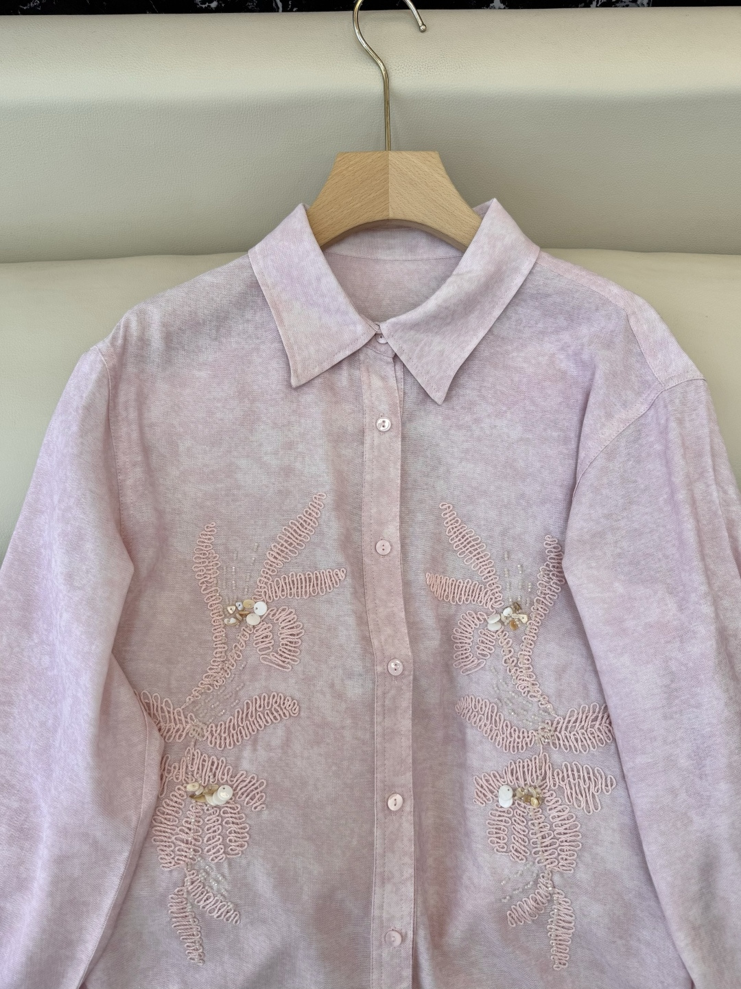 ZM001#新款衬衫⚠️‼️zimm… 重工刺绣珠片绣花 人棉 长袖衬衫 黄色 粉色 SML