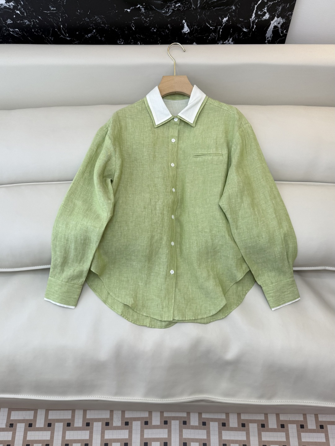 ZM003#新款套装⚠️‼️Lp🆕 经典款 100% 亚麻长袖衬衫➕长裤套装 灰色 绿色 SML