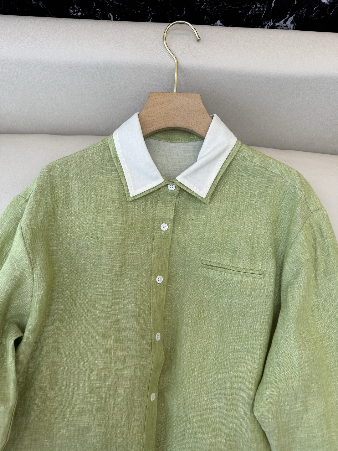 ZM003#新款套装⚠️‼️Lp🆕 经典款 100% 亚麻长袖衬衫➕长裤套装 灰色 绿色 SML