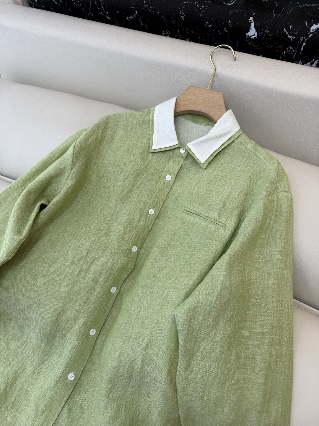 ZM003#新款套装⚠️‼️Lp🆕 经典款 100% 亚麻长袖衬衫➕长裤套装 灰色 绿色 SML