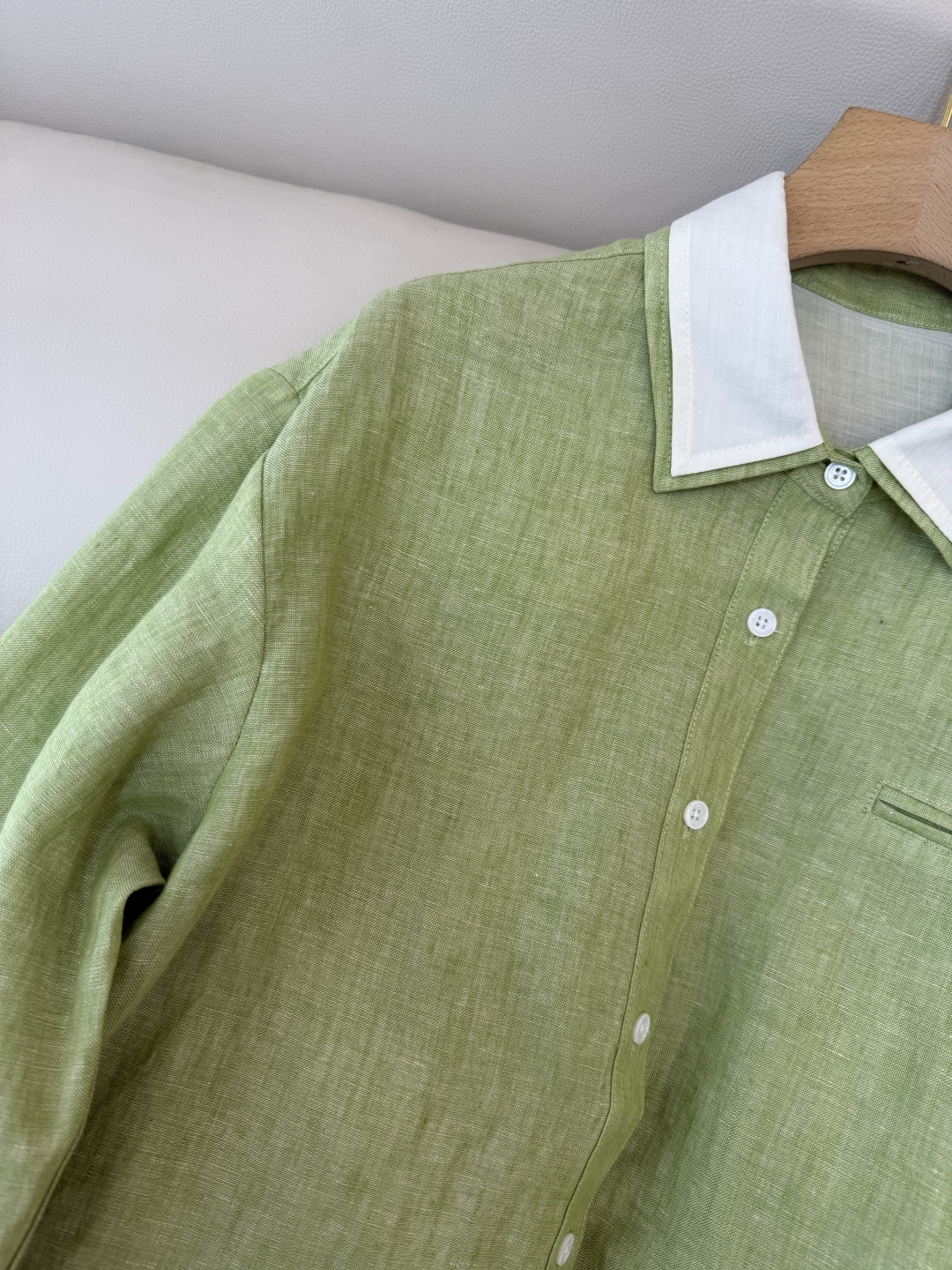 ZM003#新款套装⚠️‼️Lp🆕 经典款 100% 亚麻长袖衬衫➕长裤套装 灰色 绿色 SML