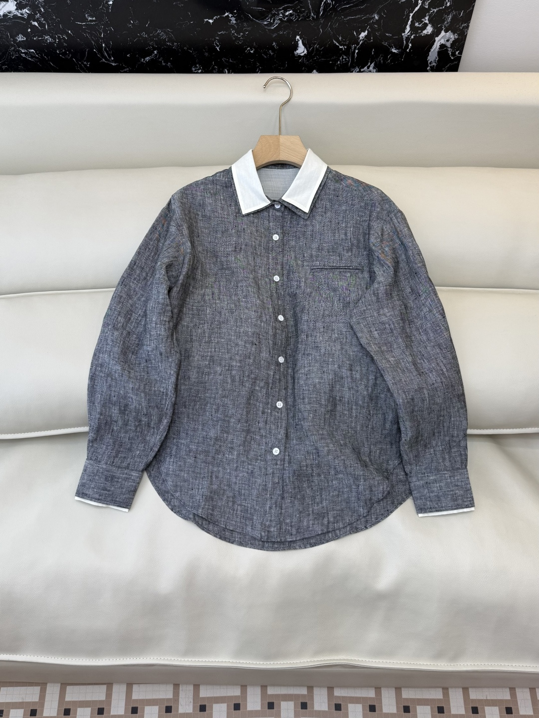 ZM003#新款套装⚠️‼️Lp🆕 经典款 100% 亚麻长袖衬衫➕长裤套装 灰色 绿色 SML