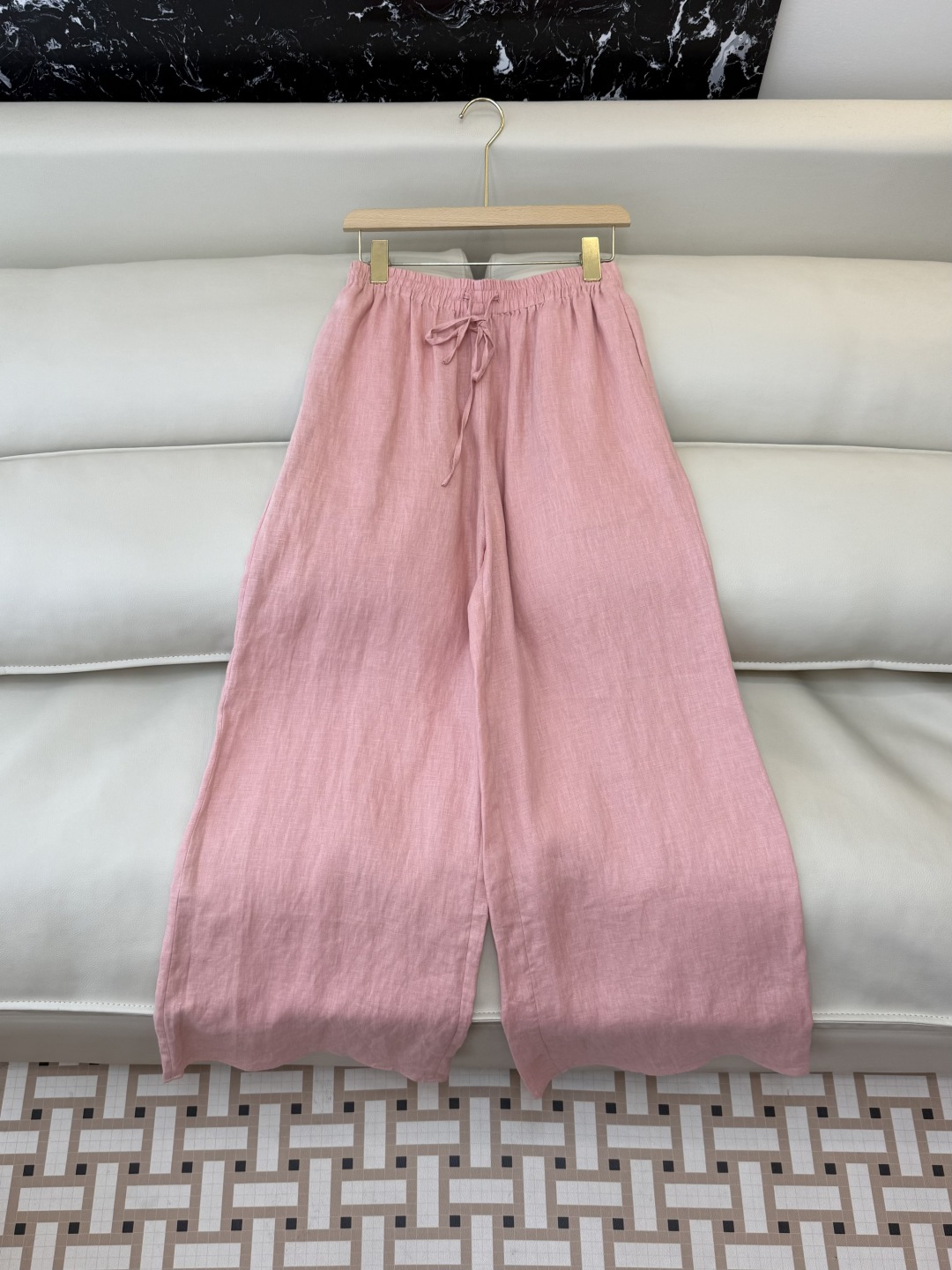 ZM002#新款套装⚠️‼️Lp🆕 经典款 100% 亚麻长袖衬衫➕长裤套装 本色麻/粉色 SML