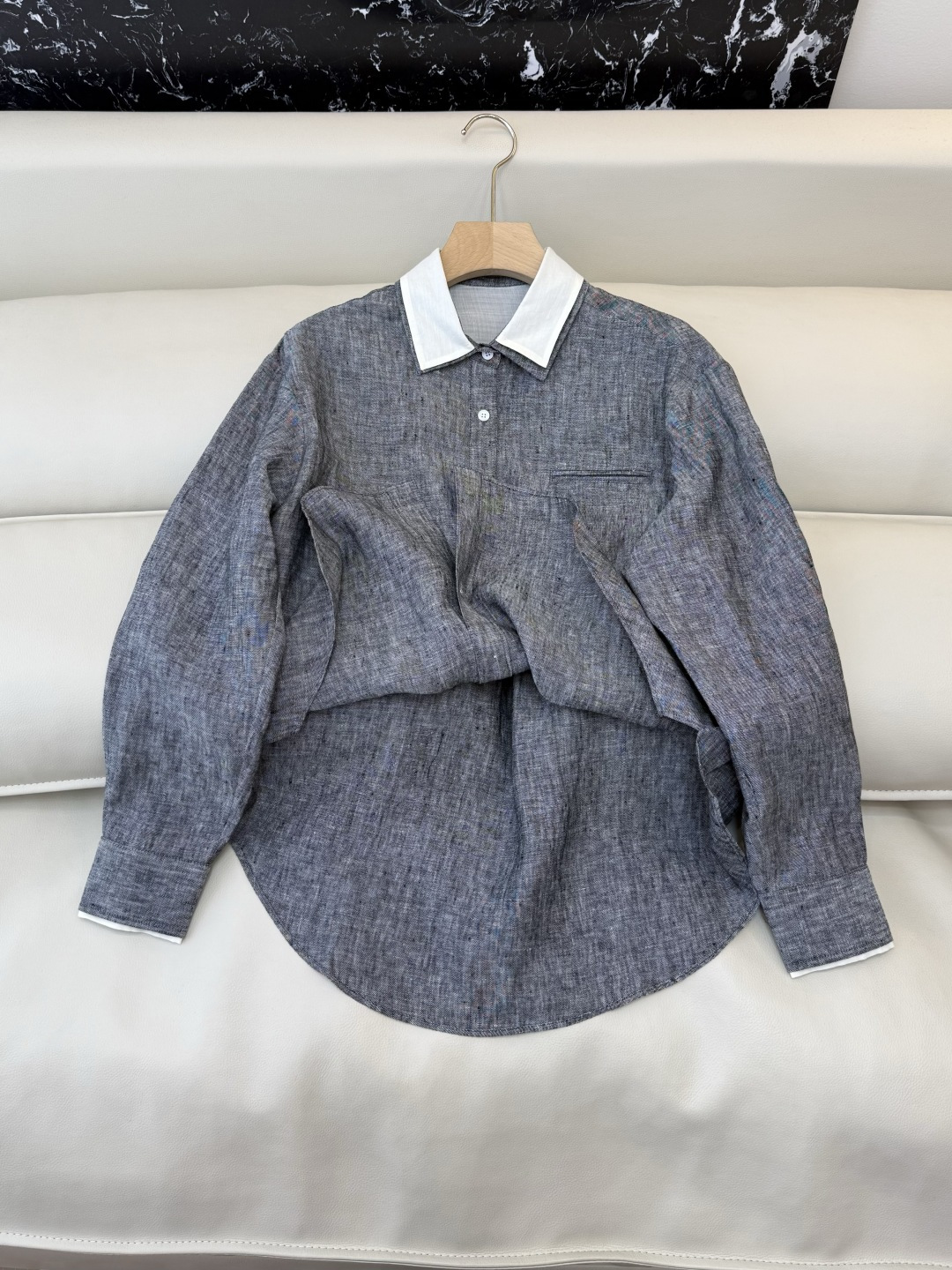 ZM003#新款套装⚠️‼️Lp🆕 经典款 100% 亚麻长袖衬衫➕长裤套装 灰色 绿色 SML