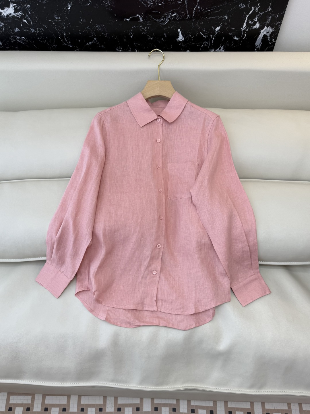 ZM002#新款套装⚠️‼️Lp🆕 经典款 100% 亚麻长袖衬衫➕长裤套装 本色麻/粉色 SML