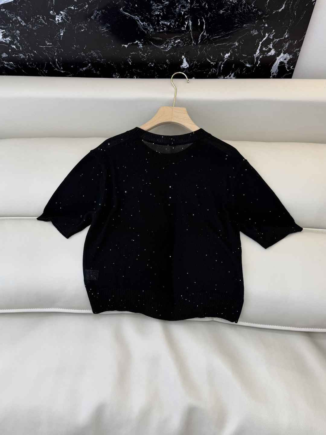 LZM26006#新款针织‼️BC 珠片纱 短袖针织上衣 三色 SML