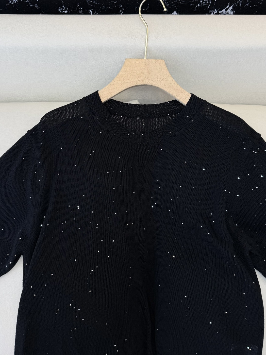 LZM26006#新款针织‼️BC 珠片纱 短袖针织上衣 三色 SML