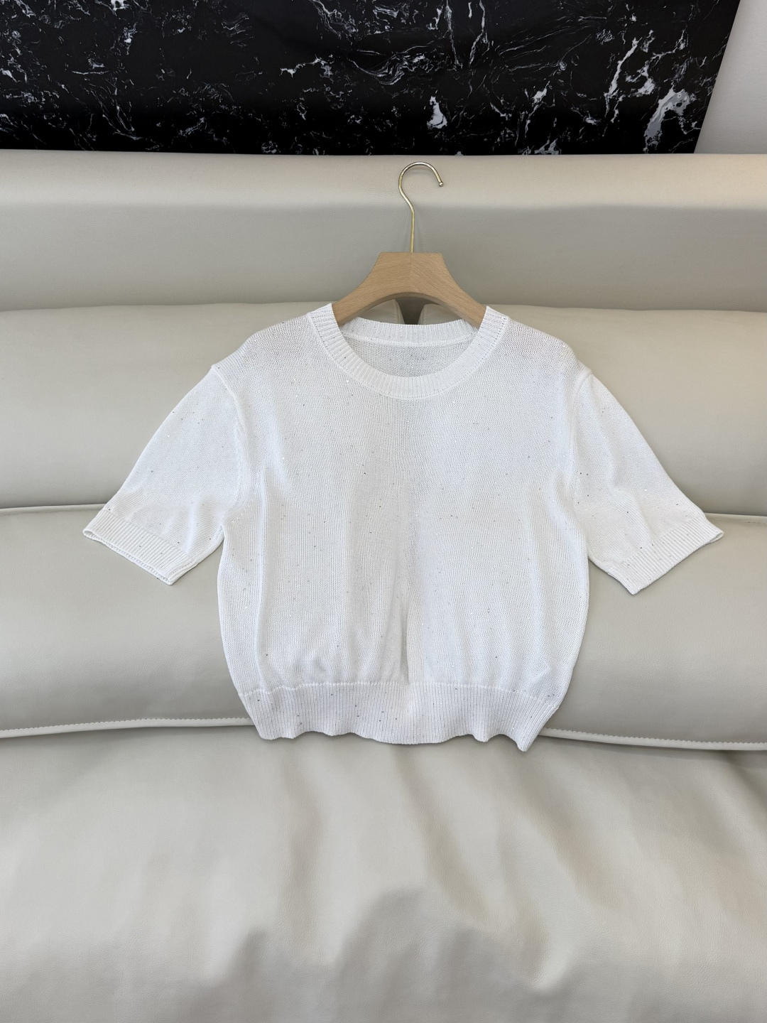 LZM26006#新款针织‼️BC 珠片纱 短袖针织上衣 三色 SML