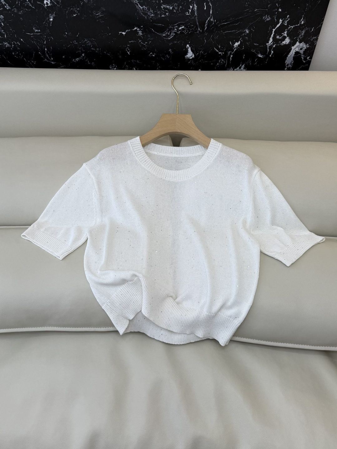 LZM26006#新款针织‼️BC 珠片纱 短袖针织上衣 三色 SML