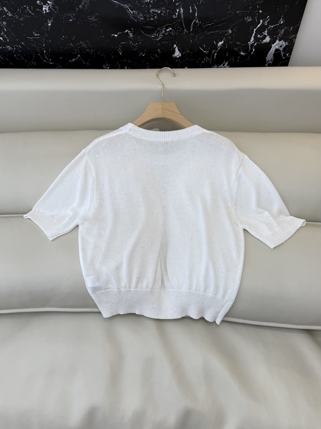 LZM26006#新款针织‼️BC 珠片纱 短袖针织上衣 三色 SML