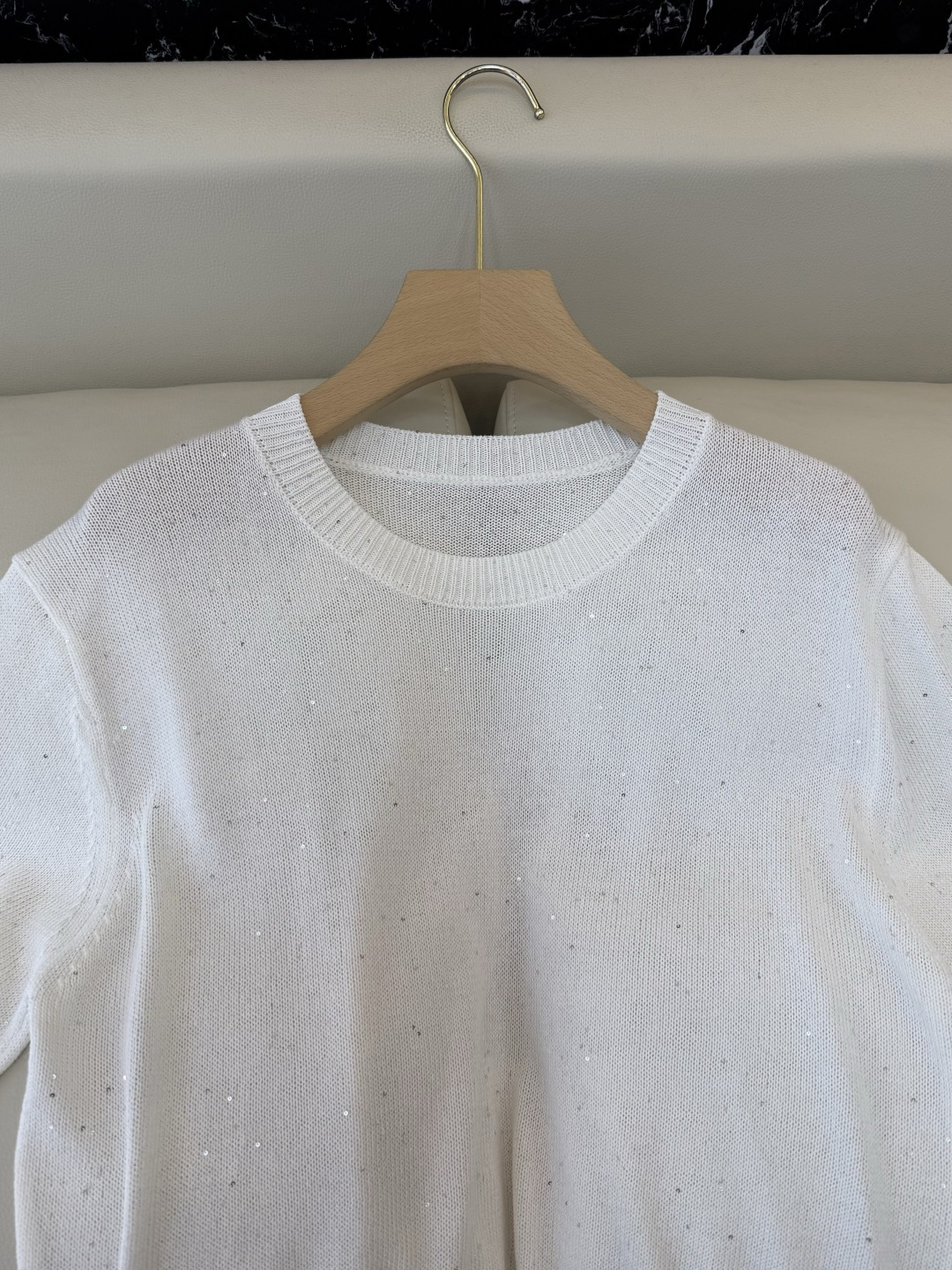 LZM26006#新款针织‼️BC 珠片纱 短袖针织上衣 三色 SML