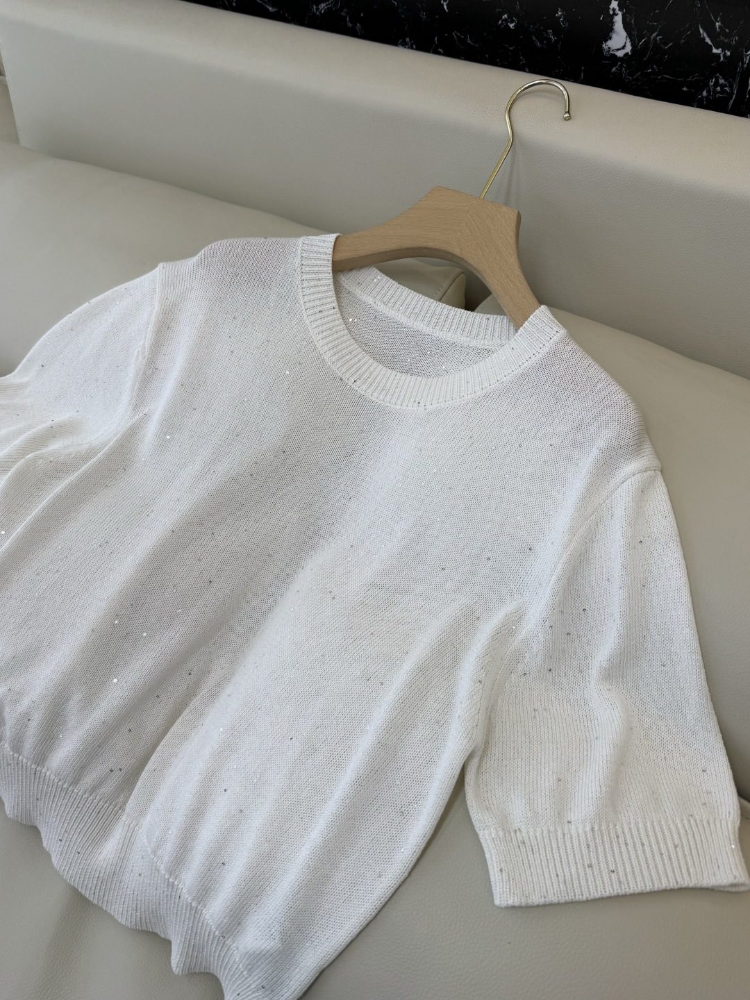 LZM26006#新款针织‼️BC 珠片纱 短袖针织上衣 三色 SML