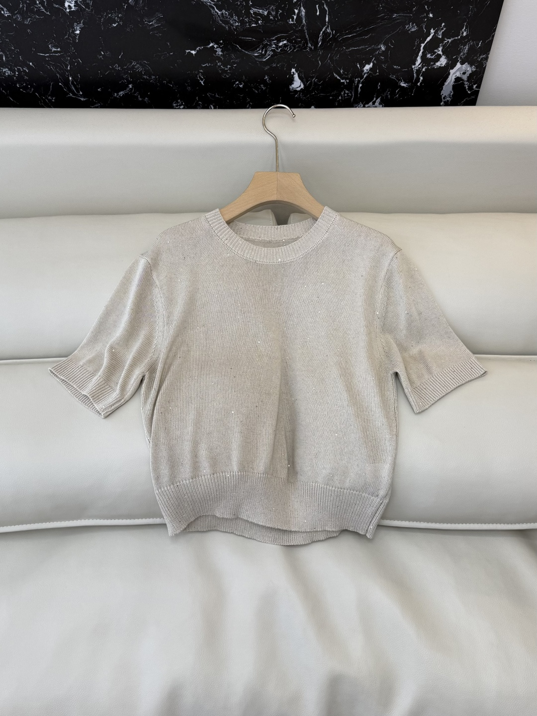 LZM26006#新款针织‼️BC 珠片纱 短袖针织上衣 三色 SML