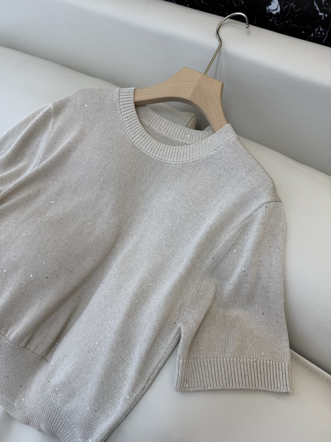 LZM26006#新款针织‼️BC 珠片纱 短袖针织上衣 三色 SML