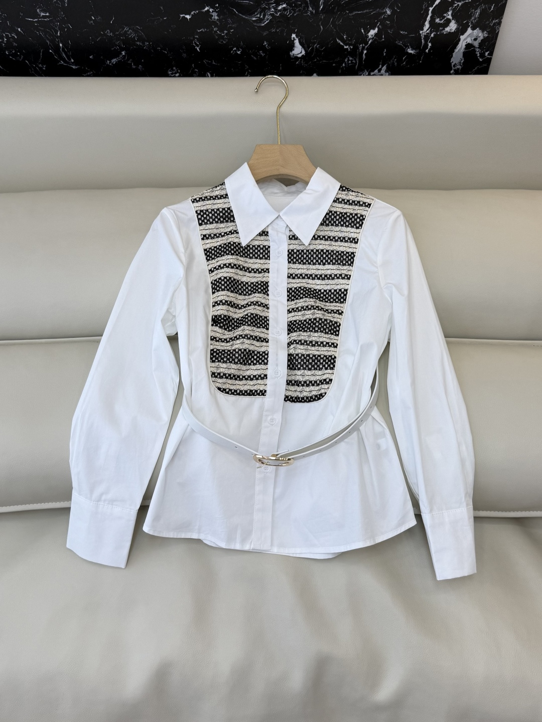 AS001#新款衬衫⚠️‼️LV 长袖拼接棉 衬衫 白色 SMLXL