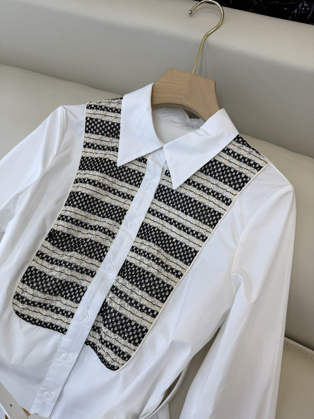 AS001#新款衬衫⚠️‼️LV 长袖拼接棉 衬衫 白色 SMLXL