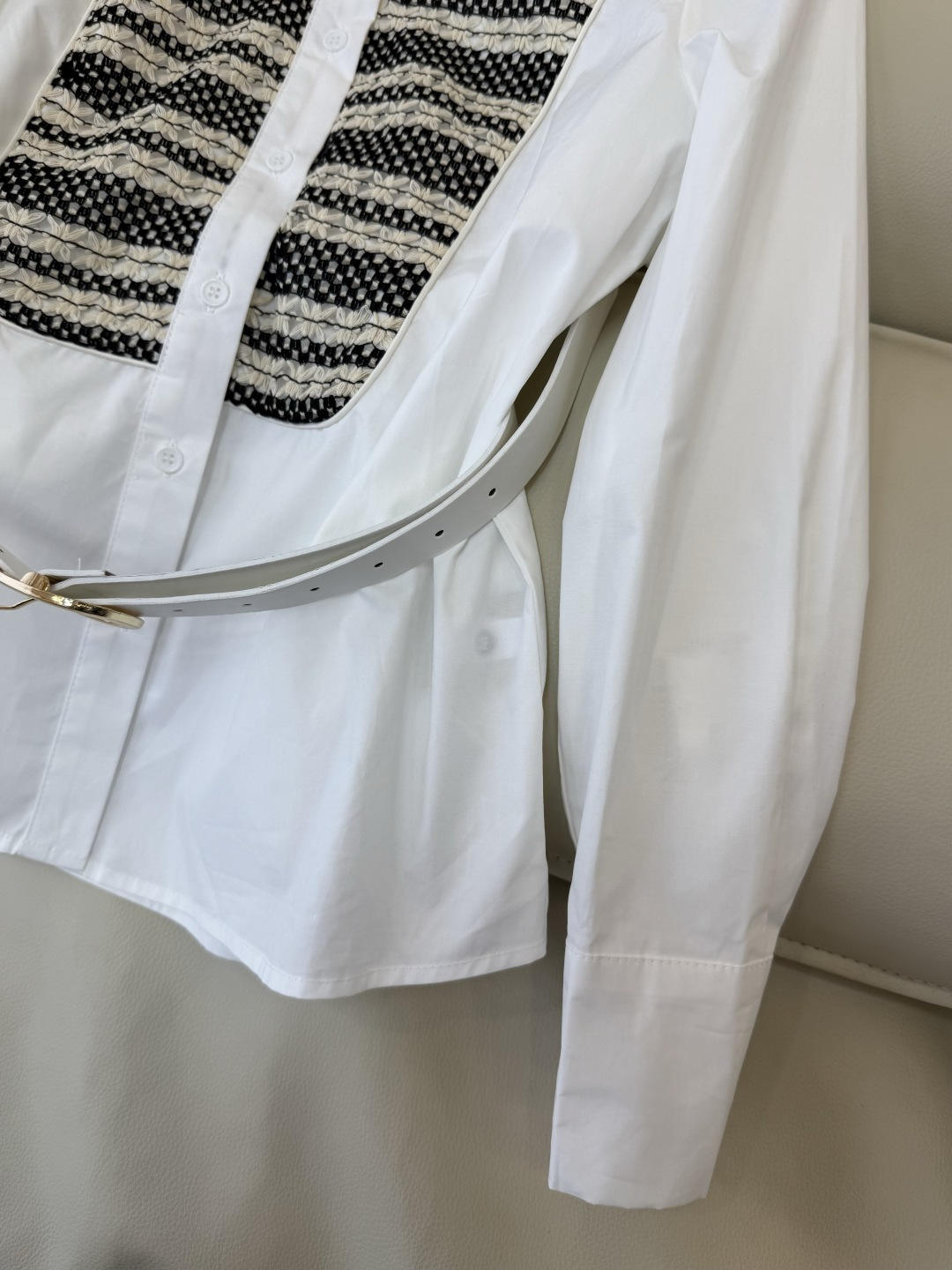 AS001#新款衬衫⚠️‼️LV 长袖拼接棉 衬衫 白色 SMLXL