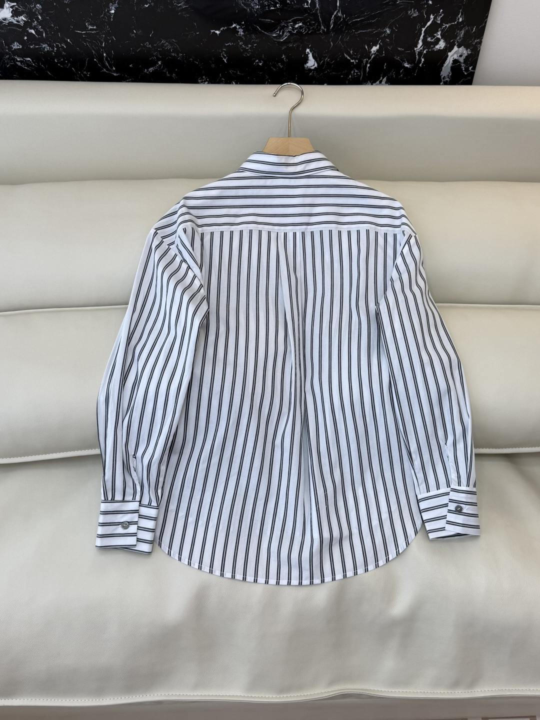 AS003#新款衬衫⚠️‼️ES 蕾丝绣花片 条纹长袖棉衬衫 黑白条纹 SMLXL