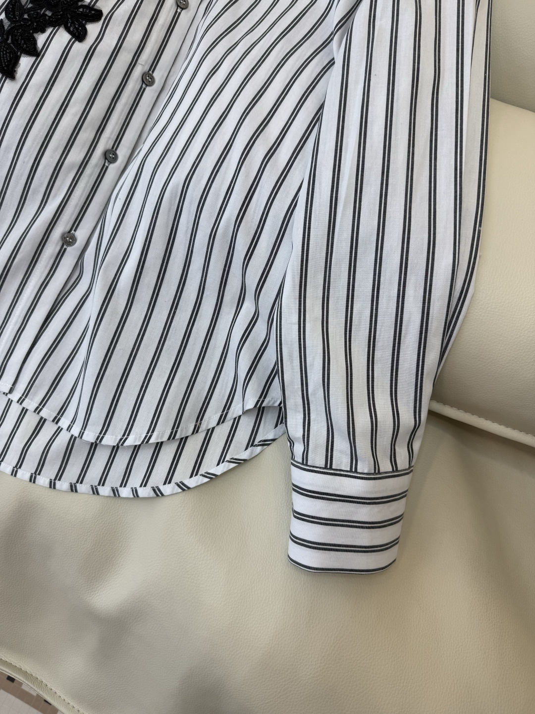 AS003#新款衬衫⚠️‼️ES 蕾丝绣花片 条纹长袖棉衬衫 黑白条纹 SMLXL