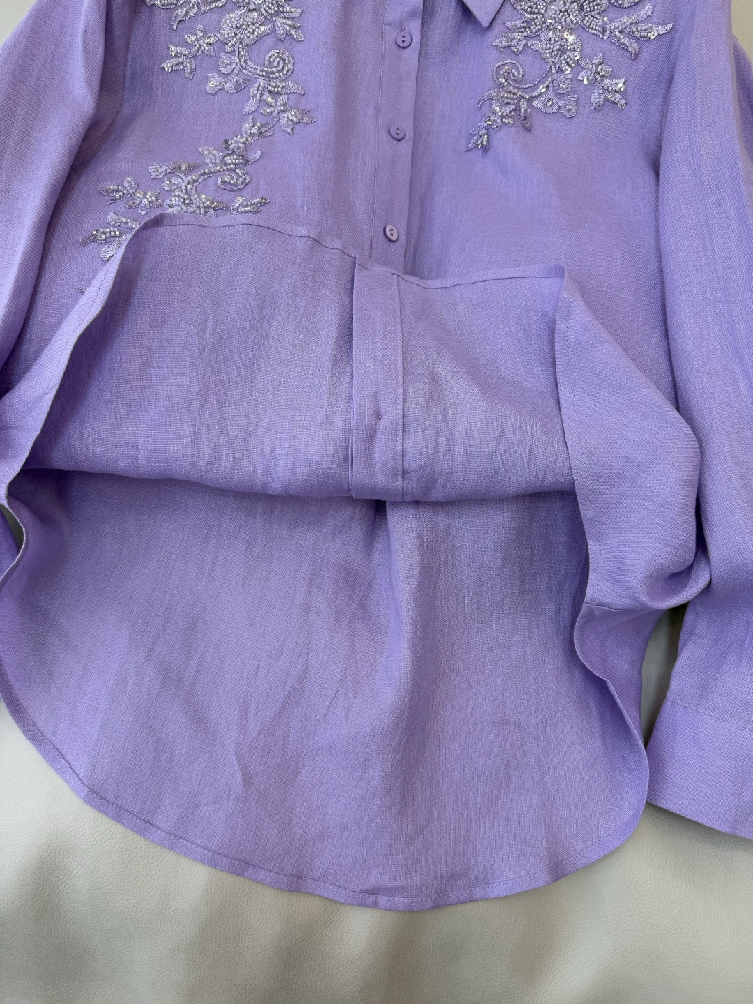 AS002#新款衬衫⚠️‼️zimm 亚麻刺绣珠管 长袖衬衫 紫色 SMLXL