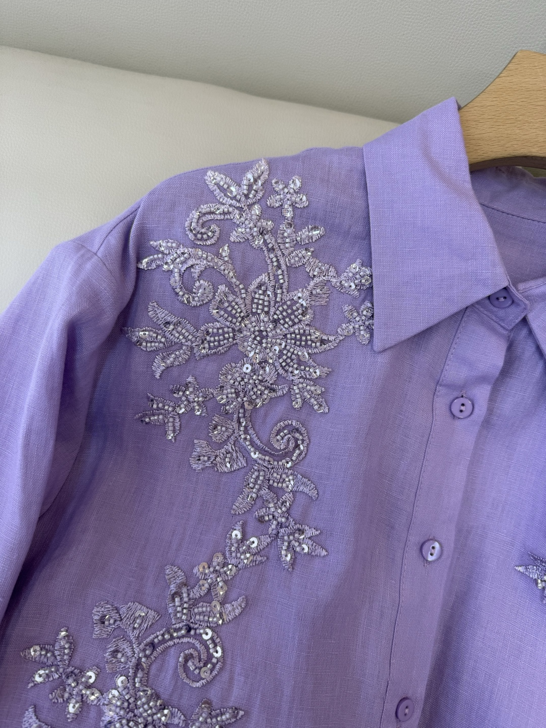 AS002#新款衬衫⚠️‼️zimm 亚麻刺绣珠管 长袖衬衫 紫色 SMLXL