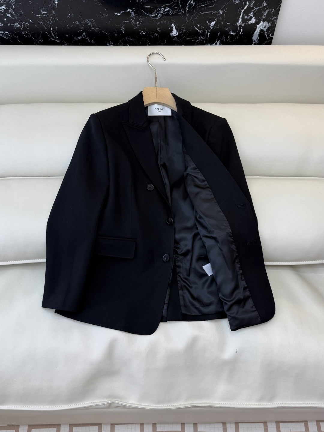 HXZ081#新款外套💕Cel* 30% 羊毛 修身款 西装外套 杏色 黑色 SMLXL