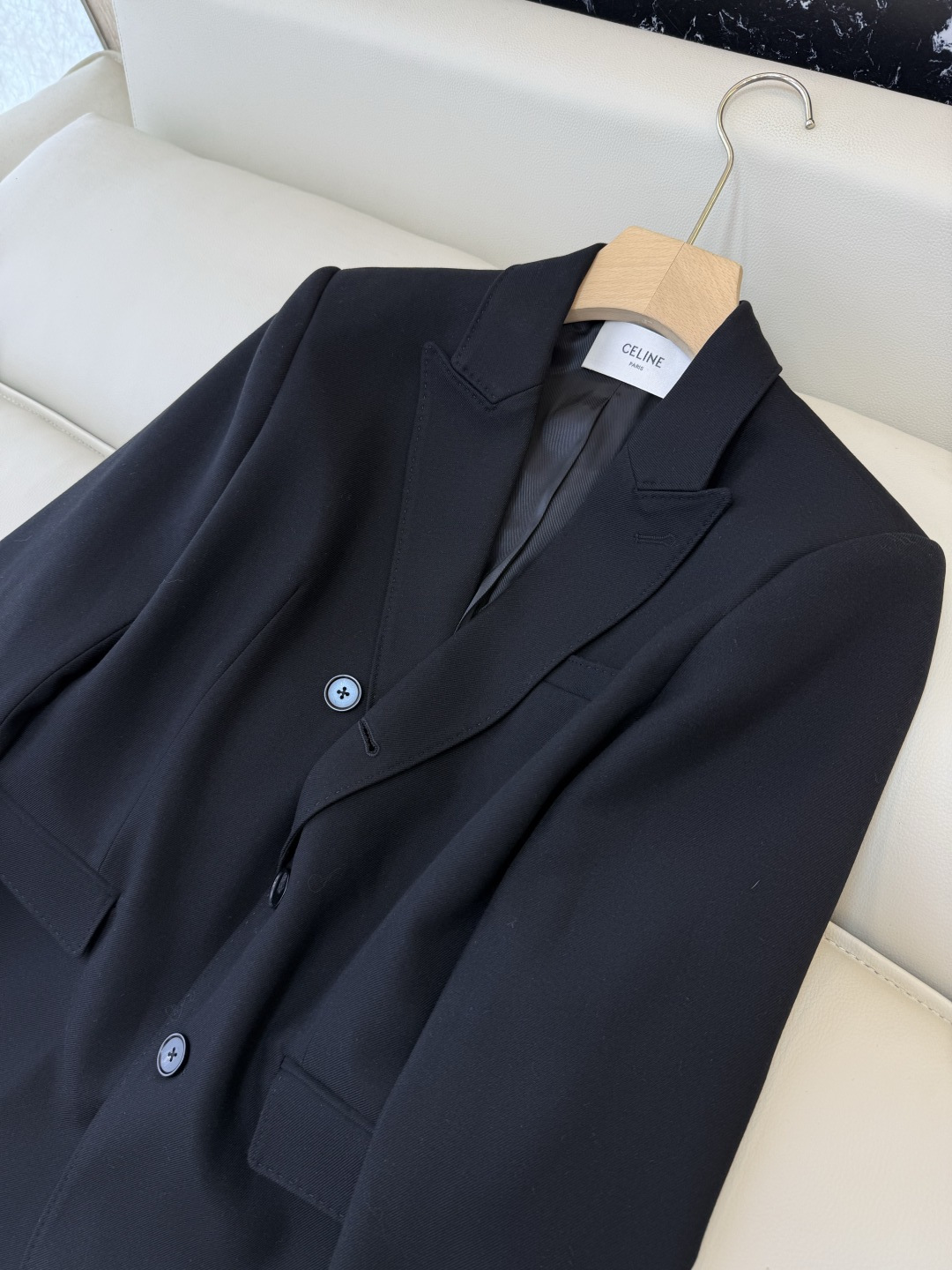 HXZ081#新款外套💕Cel* 30% 羊毛 修身款 西装外套 杏色 黑色 SMLXL