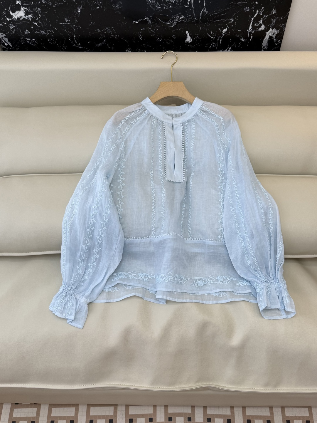 NO:738560,LH004# New Top Factory ES Linen Embroidered Lace Long Sleeve Top Blue White SML,,19860909LH004#新款上衣工厂 ES 亚麻 绣花花边长袖上衣 蓝色 白色 SML,,,Women's clothing