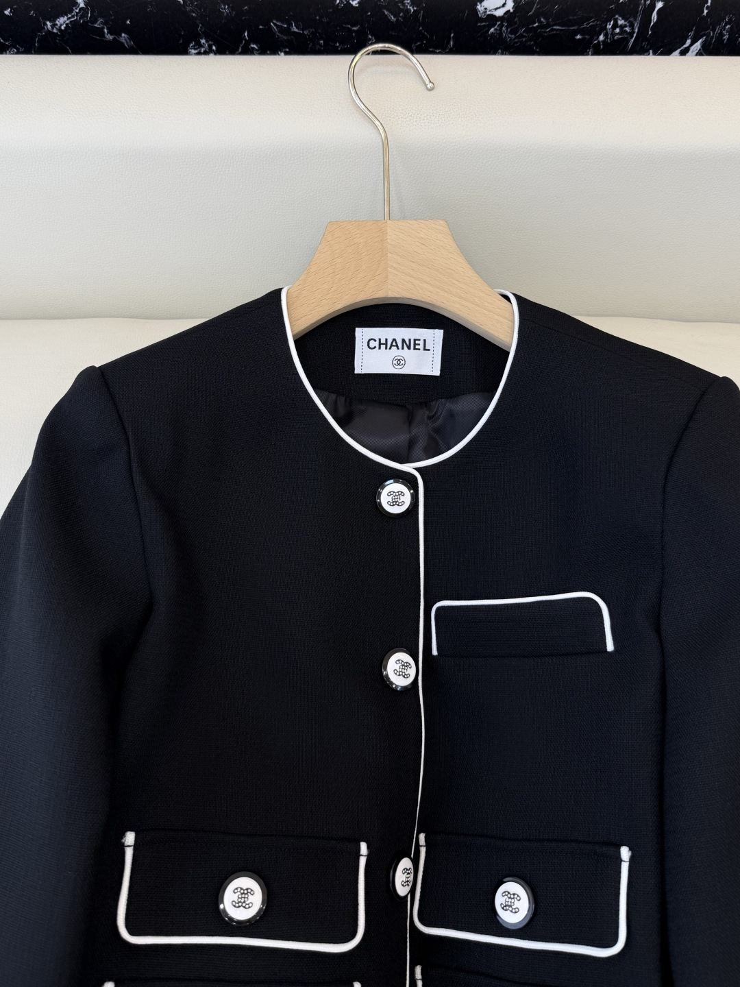 HXZ085#新款外套💕CH小香 多口袋 西装外套 白色 黑色 SMLXL