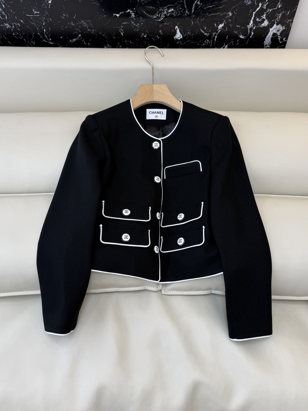 HXZ085#新款外套💕CH小香 多口袋 西装外套 白色 黑色 SMLXL