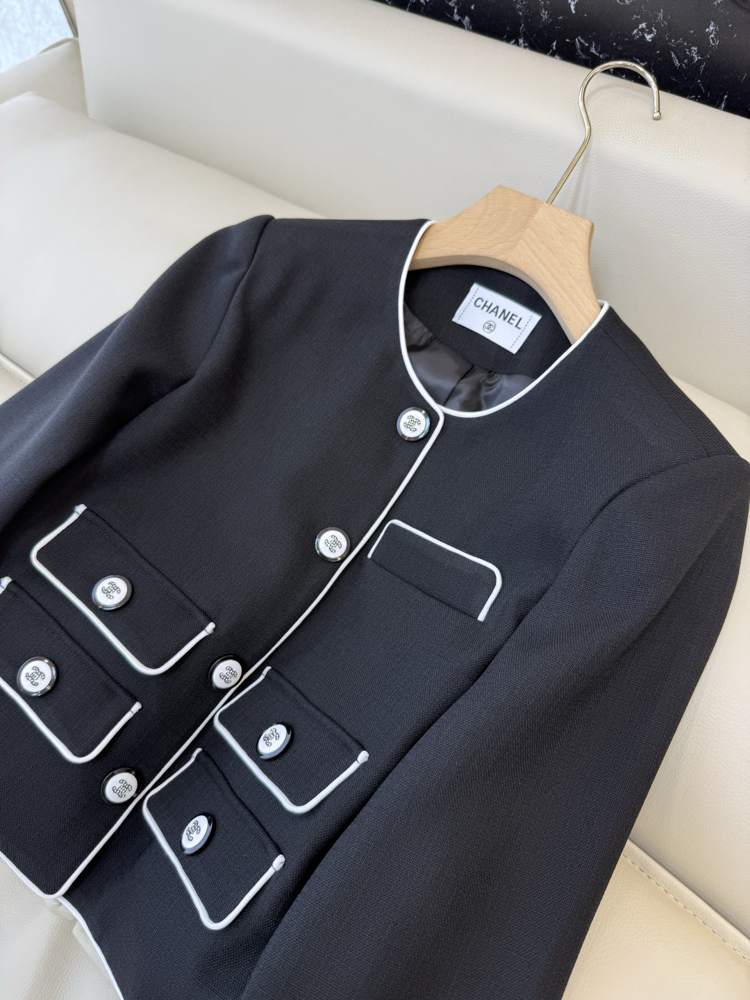 HXZ085#新款外套💕CH小香 多口袋 西装外套 白色 黑色 SMLXL