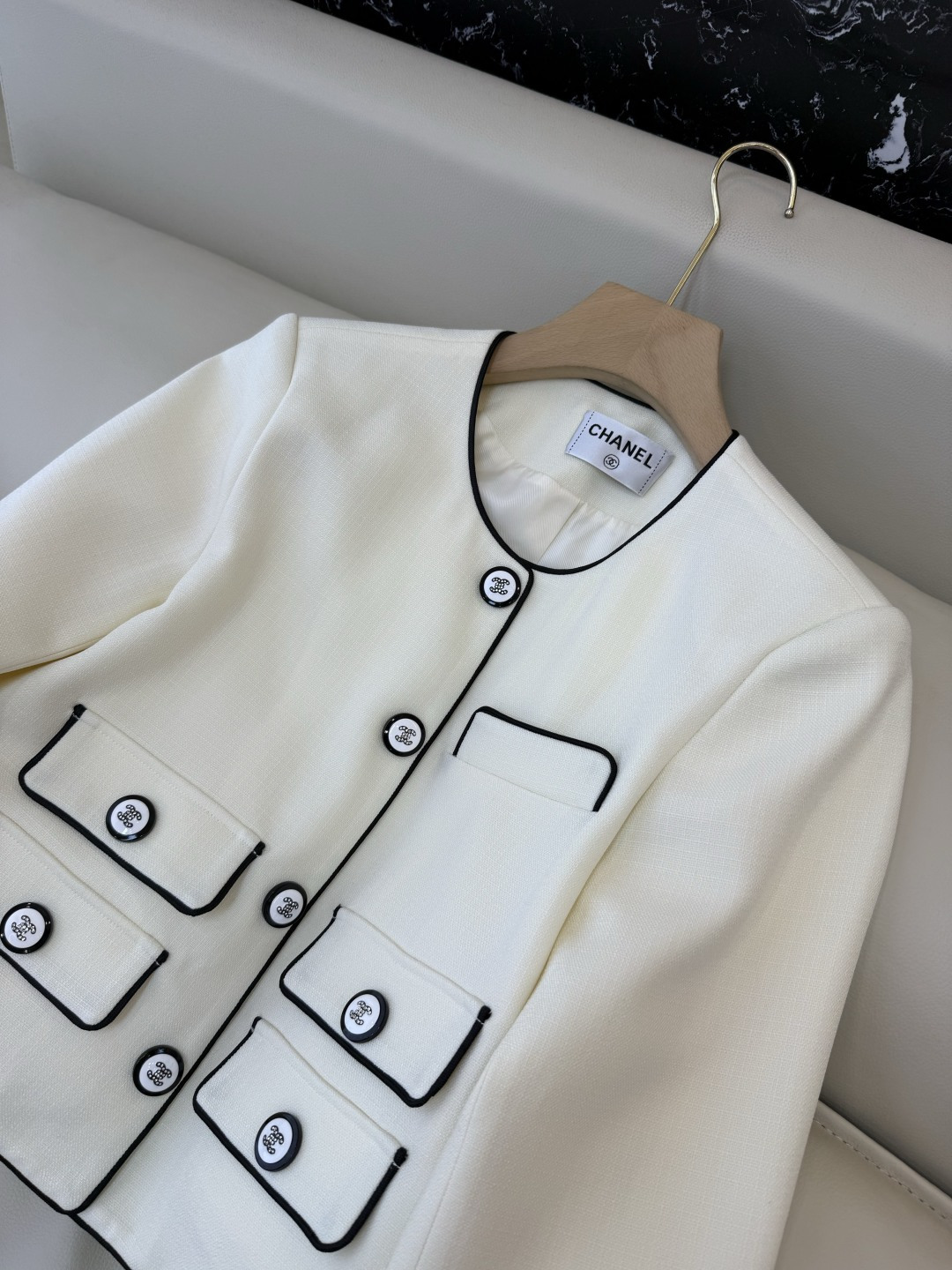 HXZ085#新款外套💕CH小香 多口袋 西装外套 白色 黑色 SMLXL