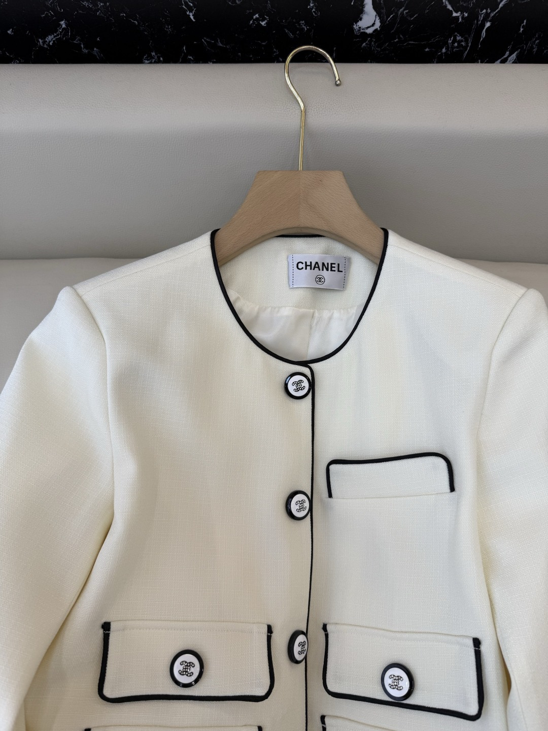 HXZ085#新款外套💕CH小香 多口袋 西装外套 白色 黑色 SMLXL