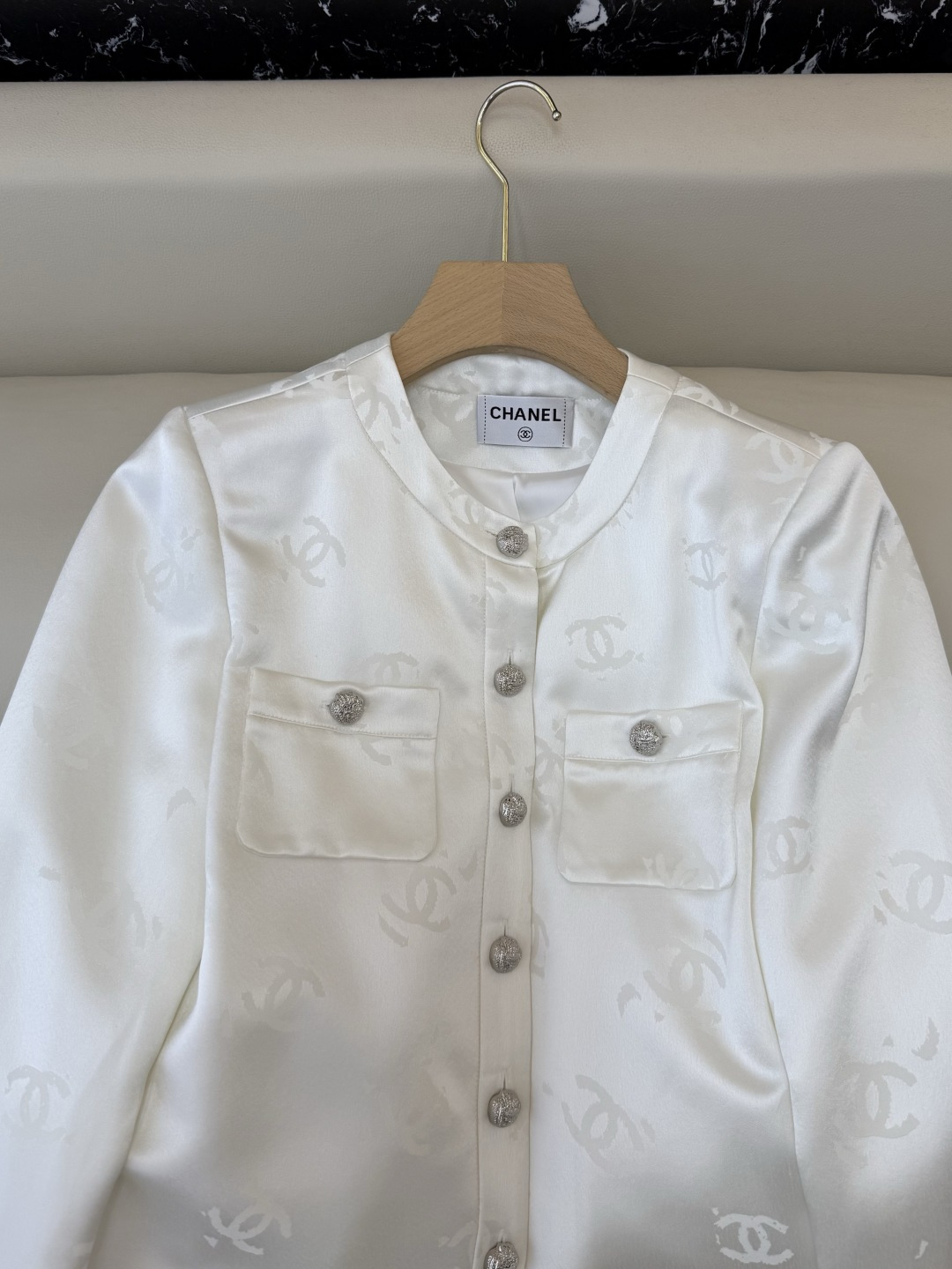 HXZ084#新款外套💕CH小香 醋酸面料 西装外套 白色 黑色 SMLXL