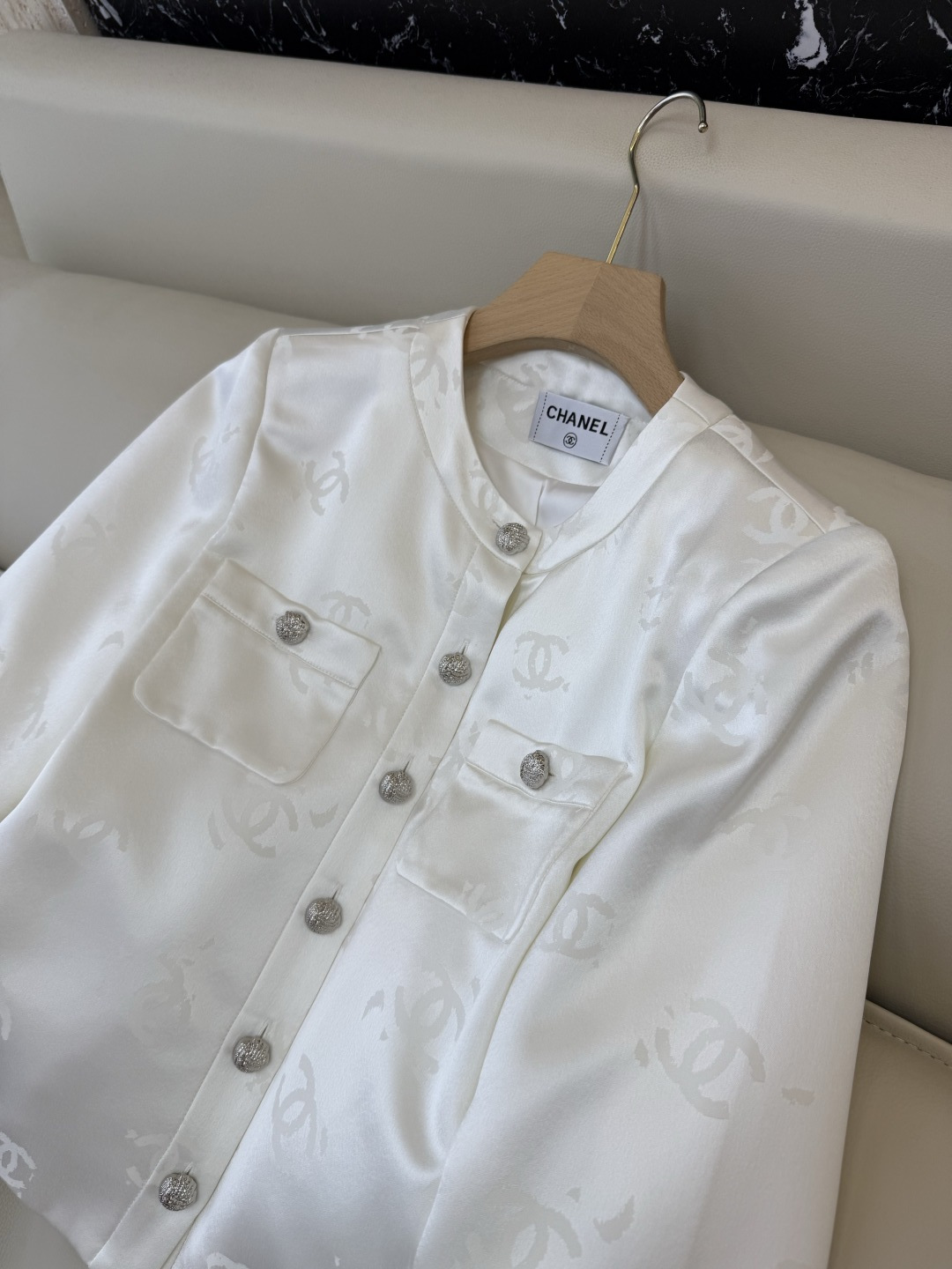 HXZ084#新款外套💕CH小香 醋酸面料 西装外套 白色 黑色 SMLXL