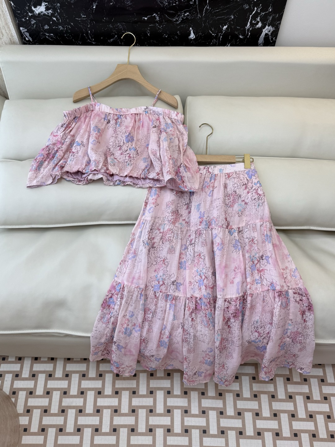 NO:747730,YM089# New suit factory special holiday style linen off-shoulder printed top long skirt suit light pink light yellow SMLXL,,skirts,19860909YM089#新款套装工厂特 度假风 亚麻露肩印花 上衣 长半裙套装 浅粉色 浅黄色 SMLXL,,skirts,,Women's clothing