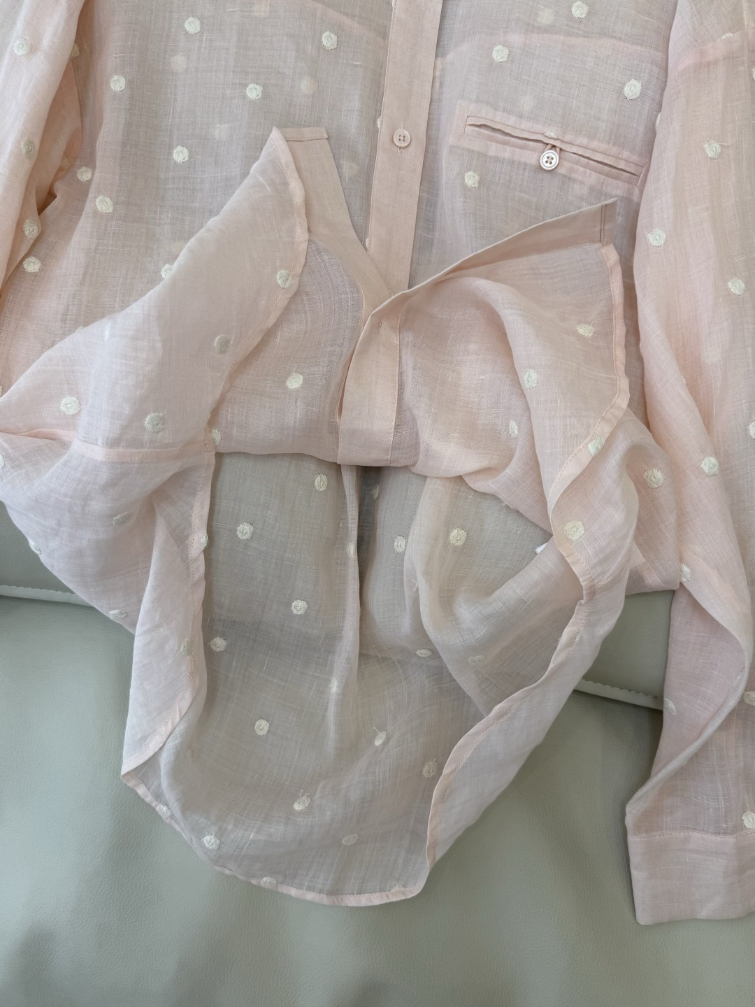 YM091#新款套装‼️度假风 100%亚麻圆点绣花上衣 ➕短裤 套装 浅粉色 浅黄色 SMLXL