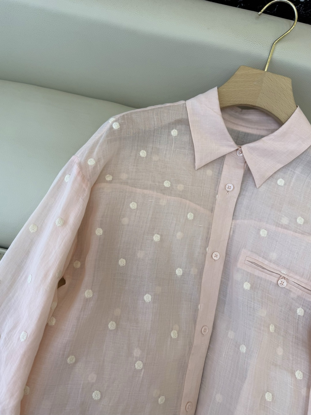 YM091#新款套装‼️度假风 100%亚麻圆点绣花上衣 ➕短裤 套装 浅粉色 浅黄色 SMLXL