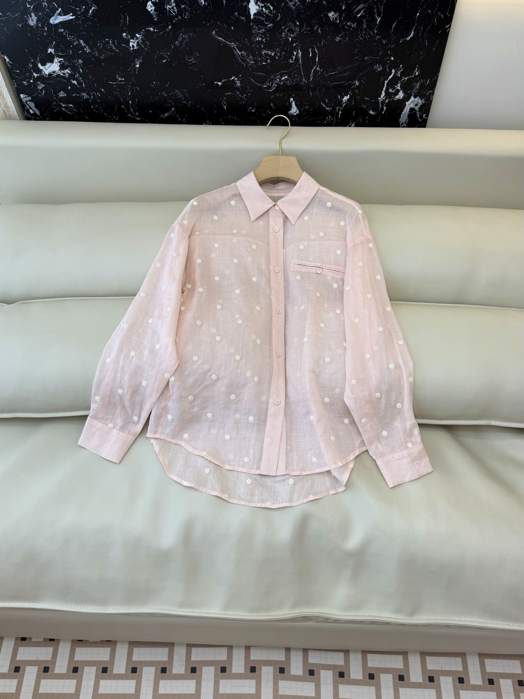 YM091#新款套装‼️度假风 100%亚麻圆点绣花上衣 ➕短裤 套装 浅粉色 浅黄色 SMLXL