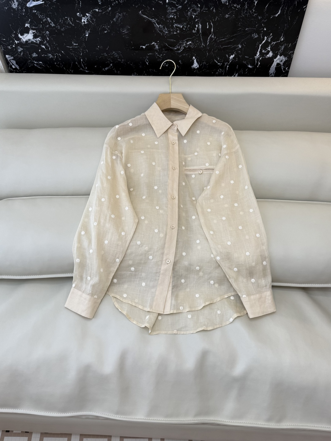 YM091#新款套装‼️度假风 100%亚麻圆点绣花上衣 ➕短裤 套装 浅粉色 浅黄色 SMLXL