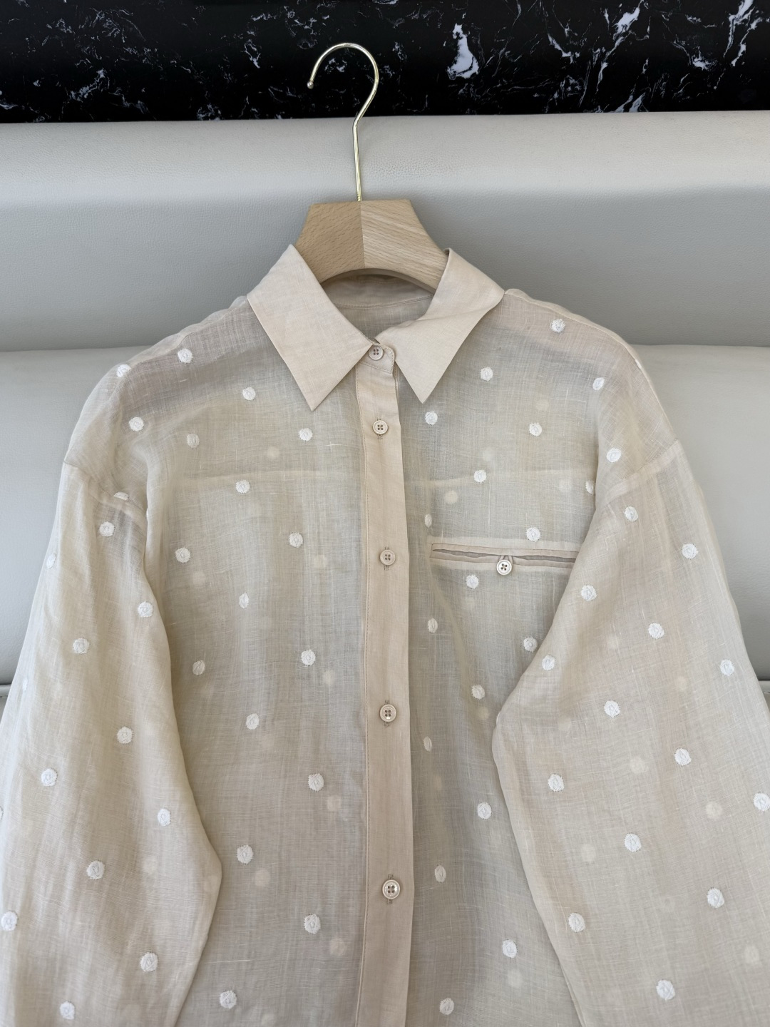 YM091#新款套装‼️度假风 100%亚麻圆点绣花上衣 ➕短裤 套装 浅粉色 浅黄色 SMLXL