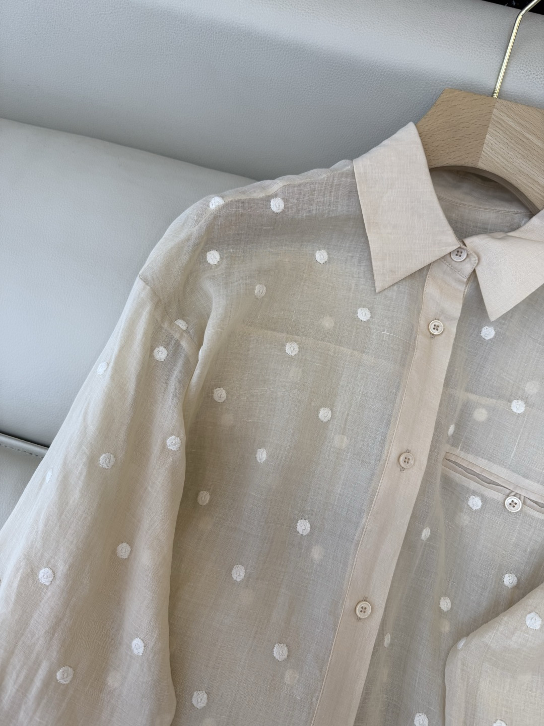 YM091#新款套装‼️度假风 100%亚麻圆点绣花上衣 ➕短裤 套装 浅粉色 浅黄色 SMLXL